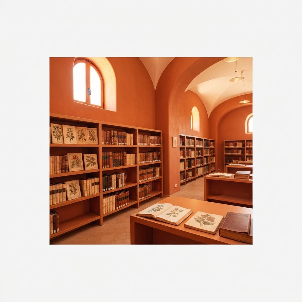 Mediterranean library and heritage archive aesthetic